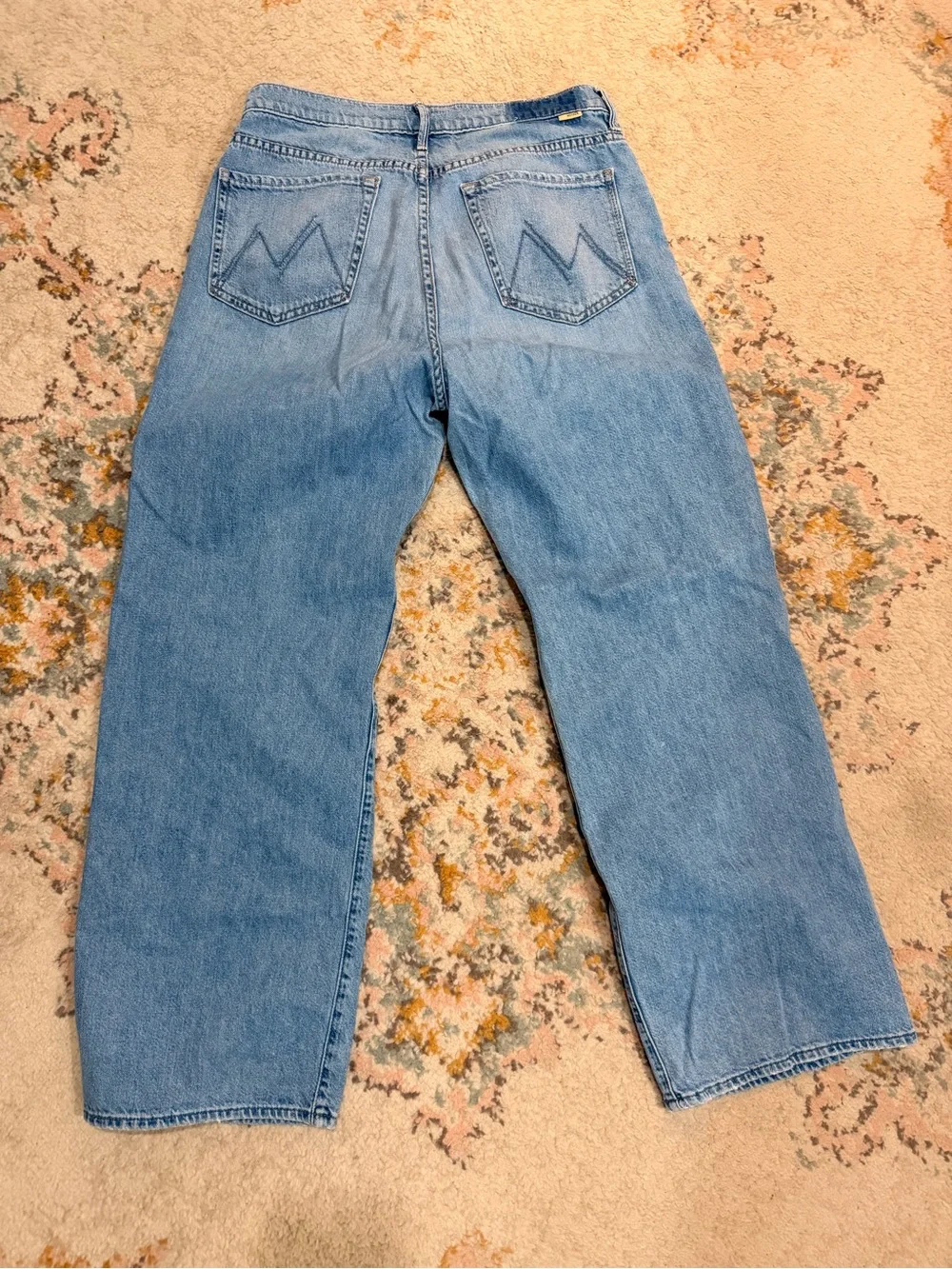 MOTHER Light Blue Distressed Wide-Leg Jeans Lil’ Dodger Sneak - Picture 7 of 7